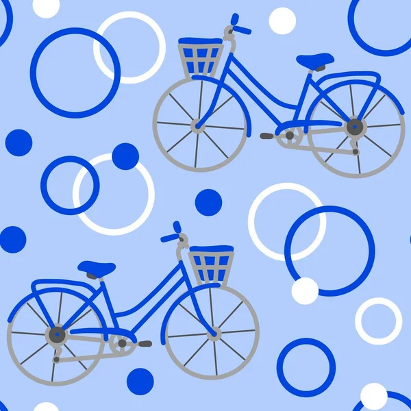 Hand Drawn Seamless Pattern Blue Bicycles Circle Abstract Geometric Background — Stock Photo, Image