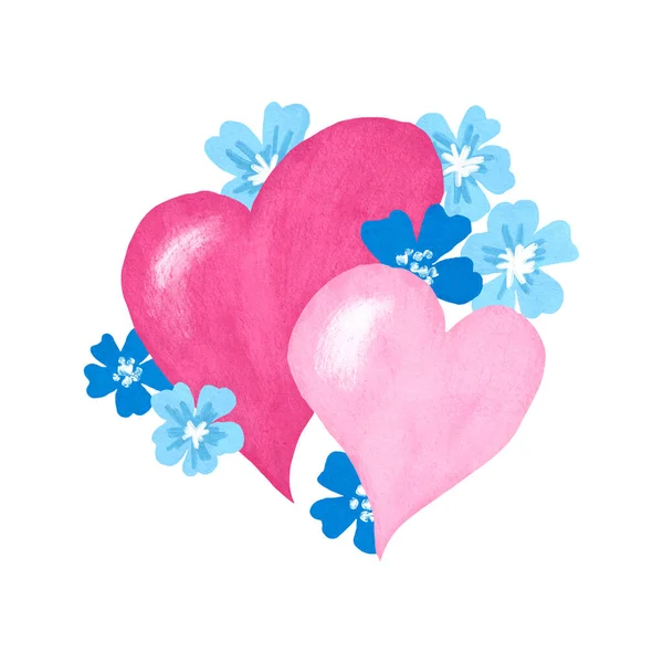 Ручной Рисунок Розовых Слухов Голубым Забыть Меня Цветы День Святого — стоковое фото