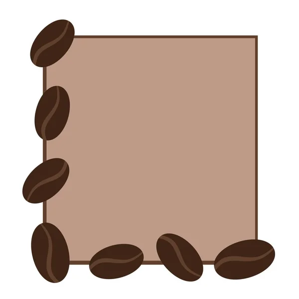 Hand drawn square rectangle coffee frame shape illustration with arabica african beans seeds on beige brown background. Food beverage cafe menu temblate with empty copyspace, simple minimalist design