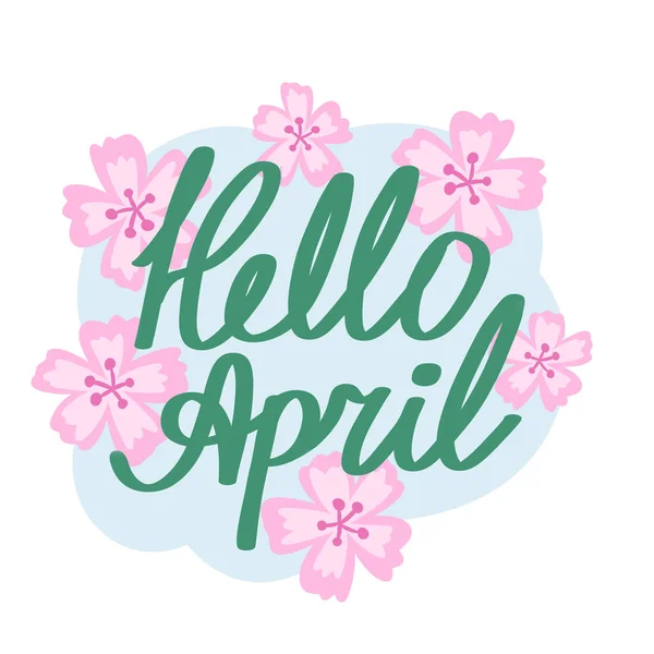 Hello April Hand Drawn Illustration Spring Sticker Banner Card Greeting — 图库照片