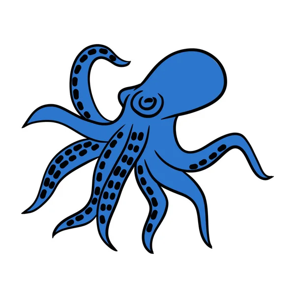 Ilustração Desenhada Mão Mar Oceano Polvo Azul Com Tentáculos Desenho — Fotografia de Stock
