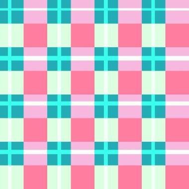 Mavi turkuazlı, ekoseli, ekose kareli kumaş desenli el çizimi. Soyut geometrik modern renkli parlak tasarım çizgilerini denetler