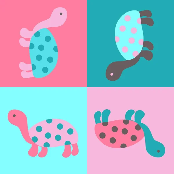 Hand Drawn Seamless Pattern Cute Sea Turtle Tortoise Pink Blue — 图库照片