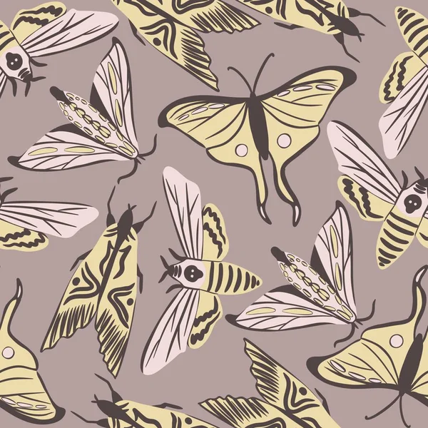 Patrón Sin Costura Dibujado Mano Mariposas Polillas Color Rosa Beige — Foto de Stock
