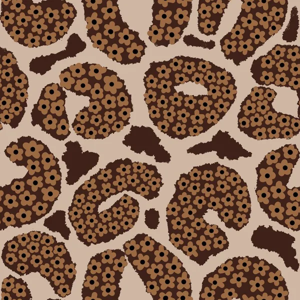 Padrão Sem Costura Desenhado Mão Impressão Leopardo Com Flores Florais — Fotografia de Stock
