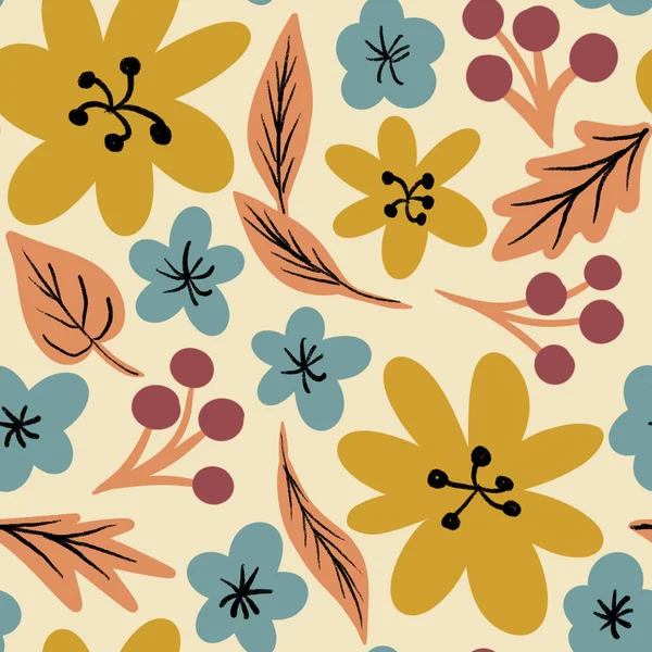 Padrão Sem Costura Desenhado Mão Com Flores Florais Mostarda Amarela — Fotografia de Stock