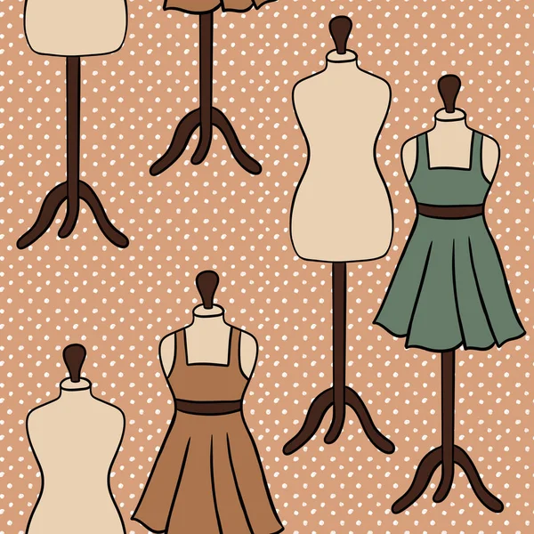 Hand Drawn Seamless Pattern Mannequin Dress Clothes Sewing Crafts Dressmaking — Stock Photo, Image