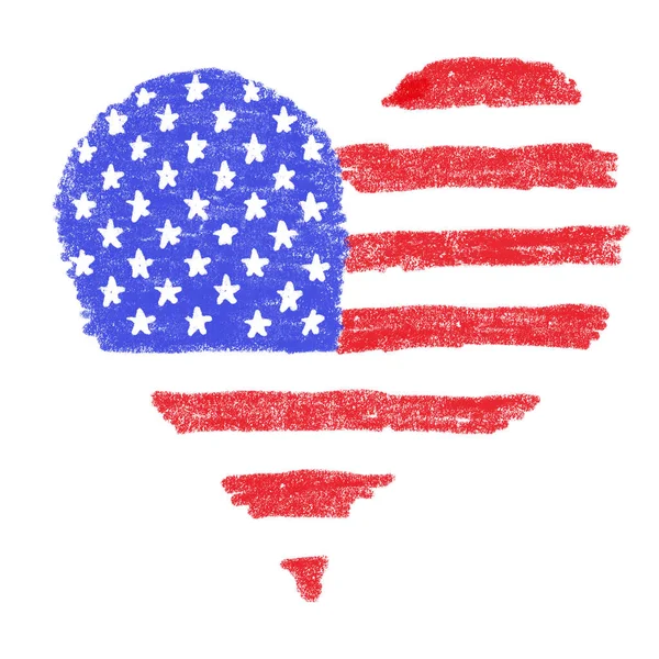 Χειροποίητη Απεικόνιση Της Αμερικάνικης Καρδιάς Της Σημαίας Σχεδιασμός Για Πατριωτική — Φωτογραφία Αρχείου