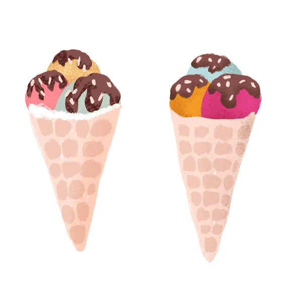 Ручная Иллюстрация Мороженого Чашке Ретро Винтажный Стиль Розовая Мятная Желтая — стоковое фото