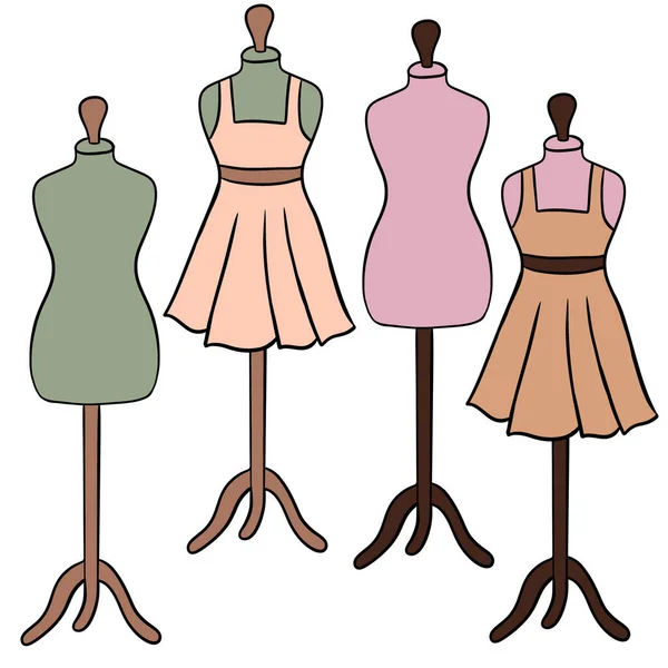 Ručně Kreslené Ilustrace Figuríny Šaty Oblečení Šití Řemesel Krejčovské Předměty — Stock fotografie