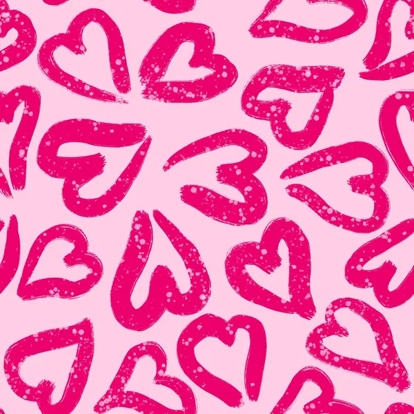 Ručně Kreslené Bezešvé Vzor Horkou Hyperrůžové Valentines Den Srdce Lásky — Stock fotografie