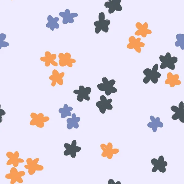 Hand Drawn Seamless Pattern Tiny Ditsy Flowers Blue Black Orange — Stock Photo, Image