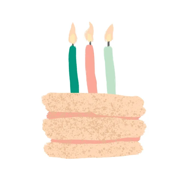 白い背景に緑のオレンジミントの誕生日キャンドルとケーキの手描きイラスト 休日のパーティーのお祝いの装飾 プレゼントの包装紙 パステル楽しい背景 — ストック写真
