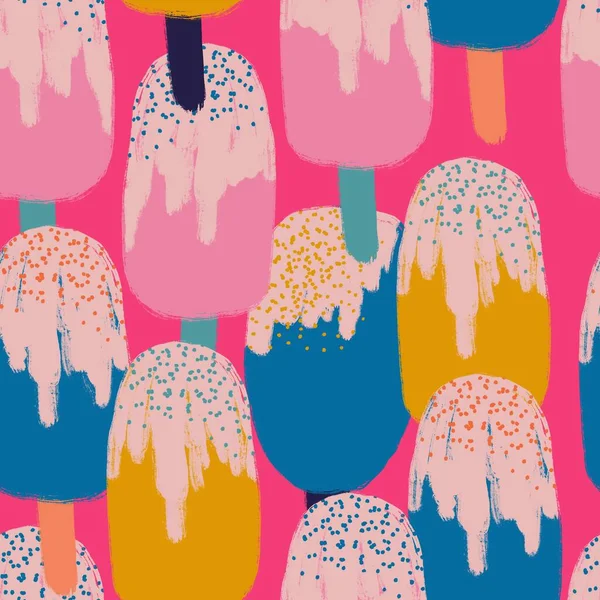 Handgezeichnete Nahtlose Muster Mit Eis Stiel Süße Speisen Pinkgelb Grün — Stockfoto