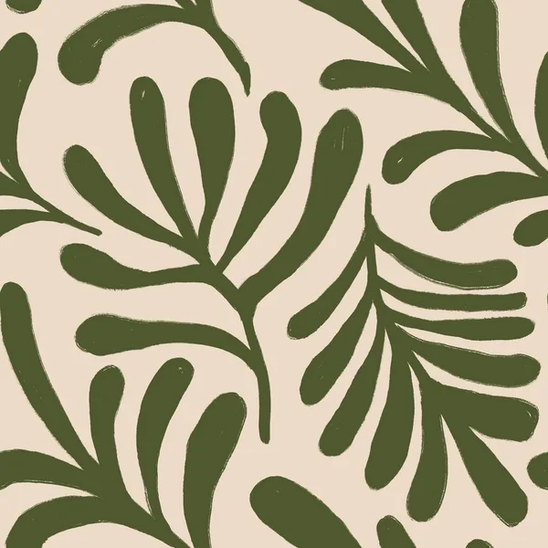 手绘无缝图案与柔和的乳胶花 中性米色鼠尾草绿色花卉设计 波荷族波希米亚族时尚宽松的自然花朵绽放的叶子 维多利亚族复古的园林图案 复古的浪漫 — 图库照片