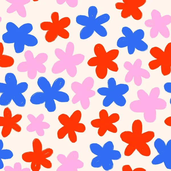 Handgezeichnete Nahtlose Muster Von Winzigen Ditsy Blumen Blaugelber Orangefarbener Blumendruck — Stockfoto