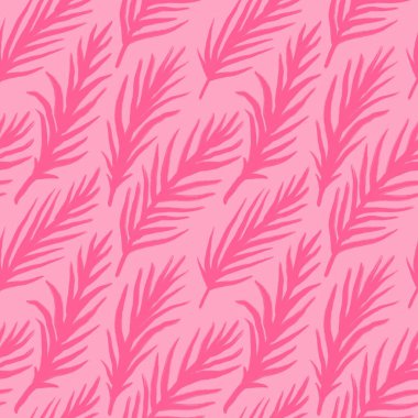 El çizimi, pürüzsüz, pembe palmiye yapraklı canavar yaprağı, bej bebek kumaş izi. Tropik orman tatil tasarımı, şirin yaz bitkisi doğası.