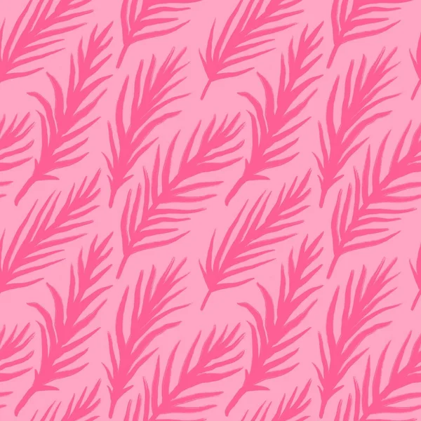 Рука Намальована Безшовним Візерунком Рожевим Пальмовим Листям Бежевим Дитячим Принтом — стокове фото