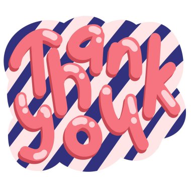 Pembe lacivert çizgili el yazısı teşekkür kartı. Minnettar ikon sembolü, minnettarlık tasarımı, renkli çizgi film çizimi, çiçek çiçeği arkaplanı.