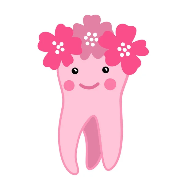 かわいい歯の手描きイラスト 子供のための歯科医のデザイン ピンクブルーで面白い文字 歯科衛生医療 幸せな漫画の口 — ストック写真
