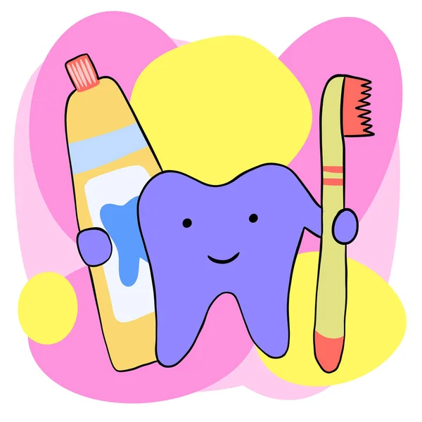 Ручной Рисунок Симпатичных Зубов Дизайн Стоматолога Детей Забавный Рисунок Розово — стоковое фото