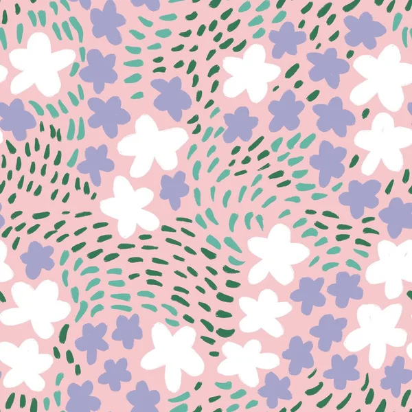 손으로 솔기없는 파스텔 라일락 꽃무늬 얼룩없는 식물학적 꽃무늬의 — 스톡 사진