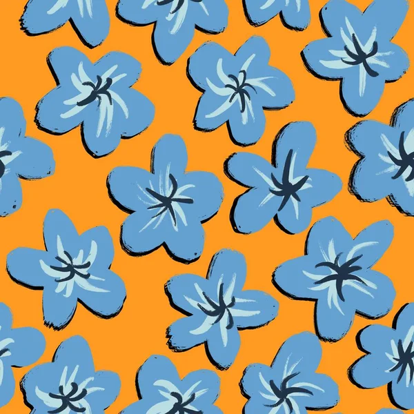 Padrão Sem Costura Desenhado Mão Com Azul Flor Laranja Elementos — Fotografia de Stock