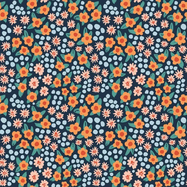 Kézzel Rajzolt Zökkenőmentes Minta Narancssárga Rózsaszín Kék Virág Virágos Elemek — Stock Fotó