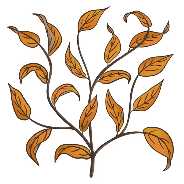 Hand Drawn Illustration Thin Tree Branches Twigs Yellow Orange Leaves — Stock Photo, Image