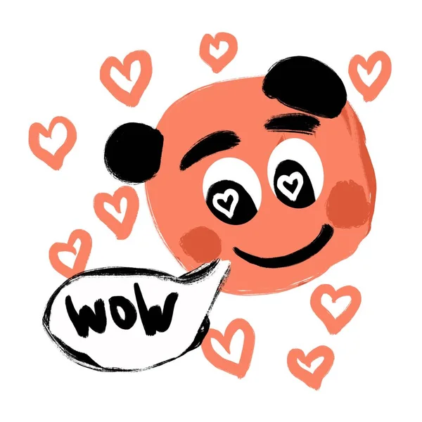 Hand Drawn Illustration Cute Orange Black Character Wow Speech Bubble — Stock Photo, Image