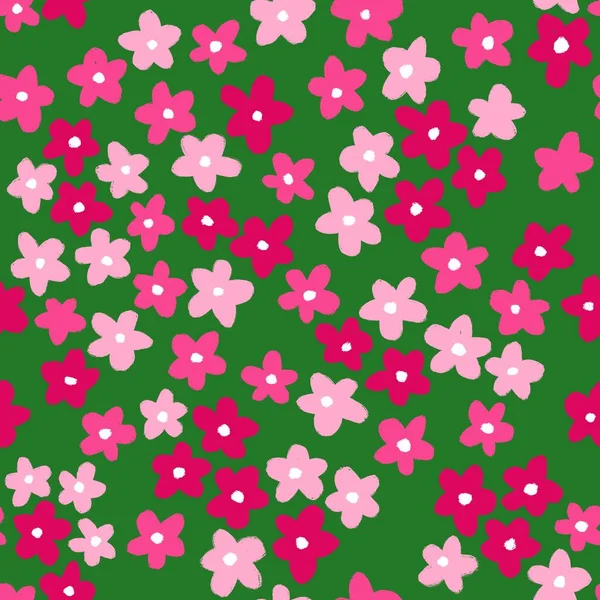 ピンクの緑みすぼらしいシックな花の要素と手描きのシームレスなパターン花のラインドットの葉 薄暗い夏の春の植物の性質の印刷 花のスタイルの花びらを咲かせます — ストック写真