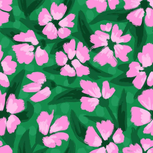 Çizimi Pürüzsüz Desenli Pembe Yeşil Şık Çiçek Çiçekli Çiçek Yaprakları — Stok fotoğraf