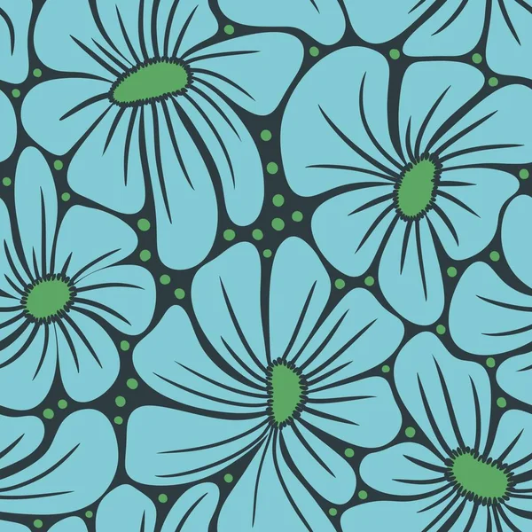 Hand Drawn Seamless Pattern Blue Turquoise Daisy Flowers Beige Background — Stock Photo, Image