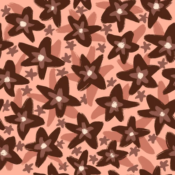 Handgezeichnete Nahtlose Muster Mit Braunen Beigen Gänseblümchenblümchen Auf Hellbraunem Hintergrund — Stockfoto