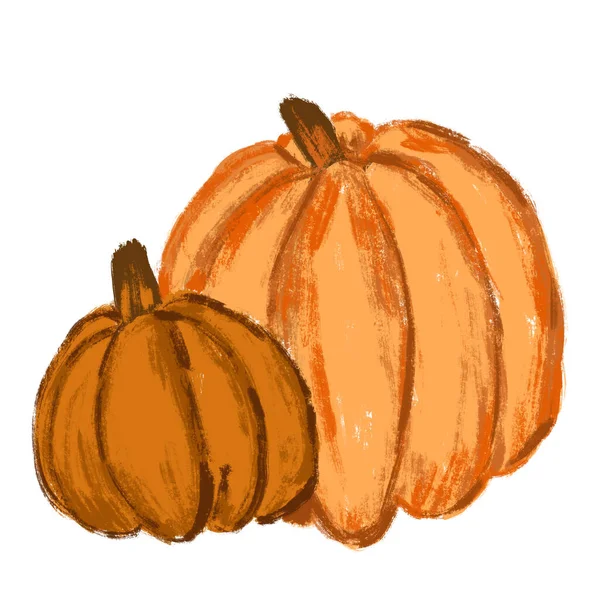 Handritad Illustration Hösten Pumpa Gul Orange Klistermärke För Halloween Thanksgiving — Stockfoto