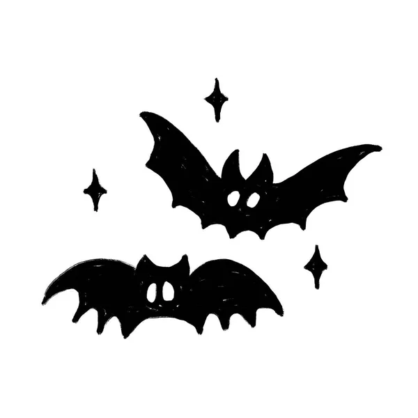 暗い夜空に黒いヴァンパイアバットの手描きのイラスト ハロウィーンの不気味なホラーコンセプト飛行ゴシックデザイン野生動物 ミステリーモンスター動物 — ストック写真
