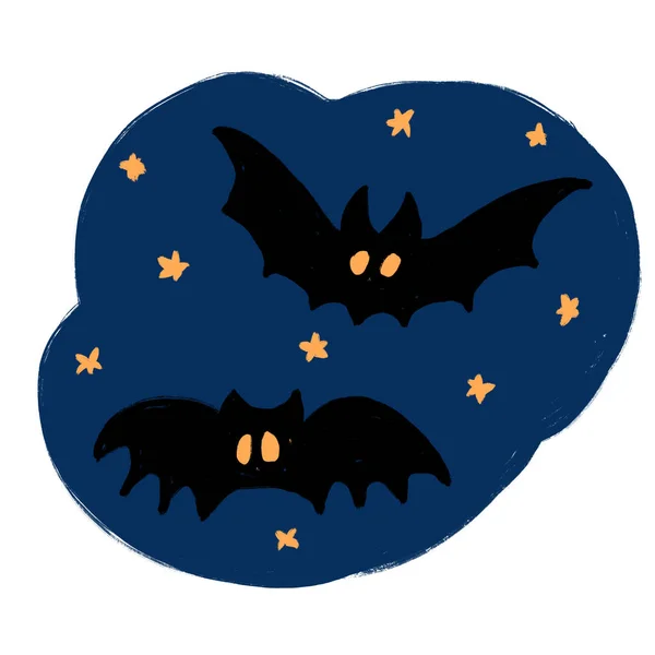 Ilustração Desenhada Mão Morcegos Vampiros Negros Céu Escuro Halloween Assustador — Fotografia de Stock