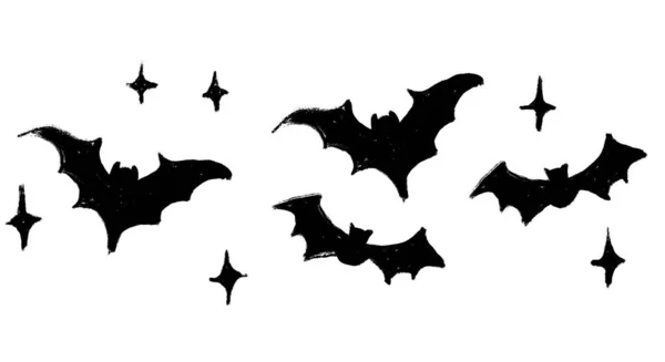 Handritad Illustration Gränsen Till Svarta Vampyr Fladdermöss Mörk Natthimmel Halloween — Stockfoto