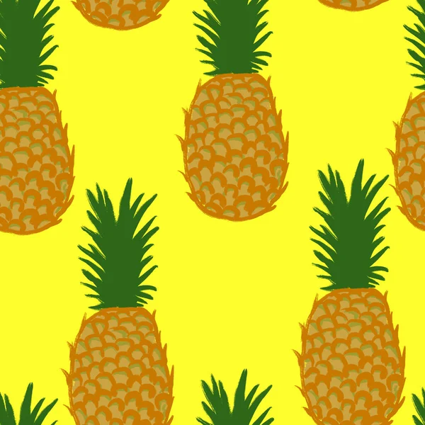 Hand Drawn Seamless Pattern Illustration Fruit Pineapple Yellow Green Tropical — Stock Photo, Image