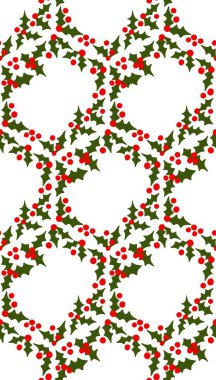 Elle çizilmiş kusursuz desen, Noel kış elementleri kırmızı yeşil pembe, bal peteği geleneksel kutsal tatil bitki tasarımı beyaz arka planda. Kutlama için parlak renkli baskı