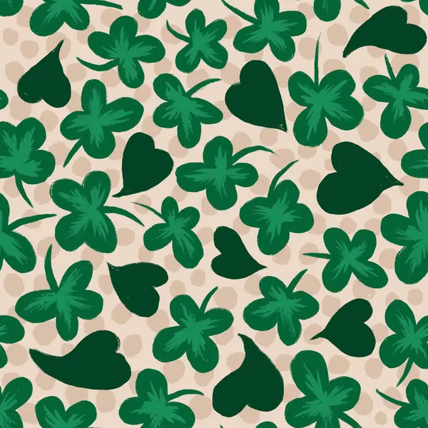 Watercolor seamless hand drawn pattern St Patricks Day background, green irish shamrock, emerald ireland hearts on beige background. Luck lucky design for textile party decoration, rainbow print