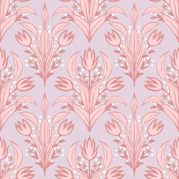 Handgezeichnete Nahtlose Muster Aus Rosa Pastellfarbenen Tulpenblüten Viktorianischen Retro Stil lizenzfreie Stockbilder