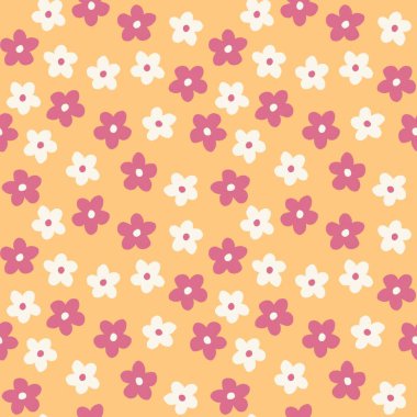 Çiçeklerle çizilmiş el izi. Şeftali tüyü kayısı portakal süsü, klasik kalitesiz elementlerle basit retro pastel bahçe baskısı. Yılın rengi tasarımı, modaya uygun kumaş arkaplanı