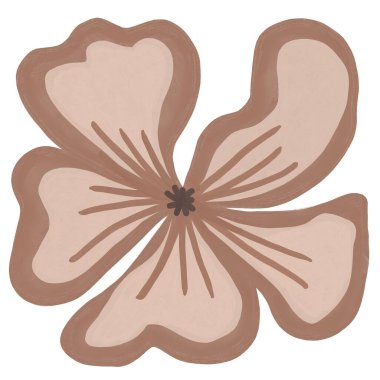 Mocha mousse bej rengi kahverengi renkte, yüzyılın ortası modern çiçeğinin el çizimi. 60 'ların modası, 70' lerin çiçek desenli baskısı, zarif çiçek sanatı fabrikası, eğri hatları.