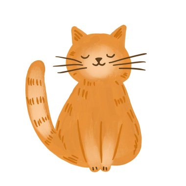 Şirin, şişman, evcil bir turuncu kedinin, neşeli bir kedi cinsinin, evcil hayvan dükkanı sanatının el çizimi. Kızıl evcil hayvan, güzel kürk, memelilerin sembolü, kedi yavrusu.