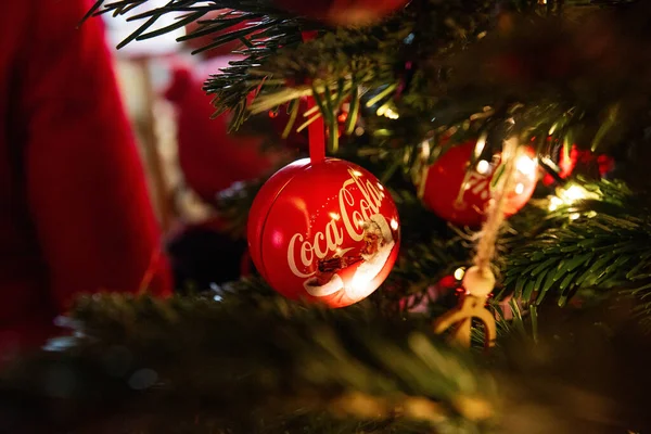 Zagreb Croatia December 2022 Coca Cola Decoration Christmas Tree Red — Stock Photo, Image