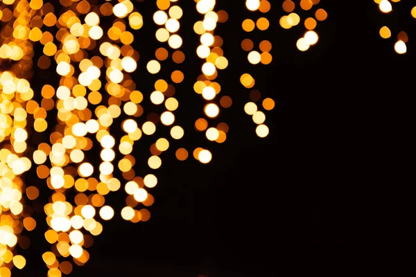 Festlich Strahlender Verschwommener Goldener Hintergrund Schwarzen Weihnachtsvorhang Leuchten Gelbe Bokeh — Stockfoto