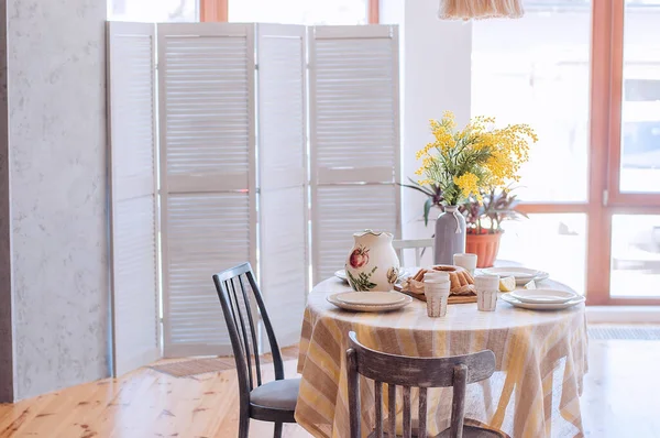 Spring Easter Interior Scandinavian Style Rustic Living Room Bright Wardrobe — Stockfoto