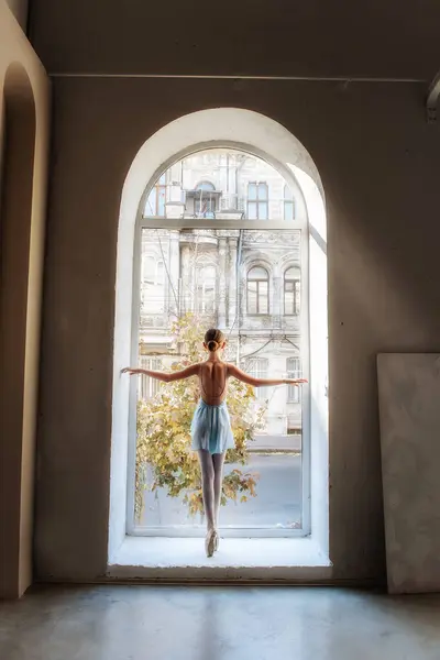 Giovane Ballerina Piedi Punta Piedi Nuovo Alla Macchina Fotografica Incorniciata Fotografia Stock