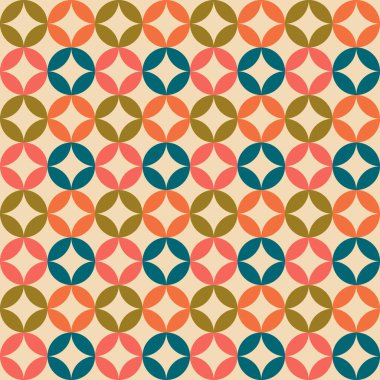 Aesthetic mid century printable seamless pattern with retro design. Decorative 50`s, 60's, 70's style Vintage modern background in minimalist mid century style for fabric, wallpaper or wrapping